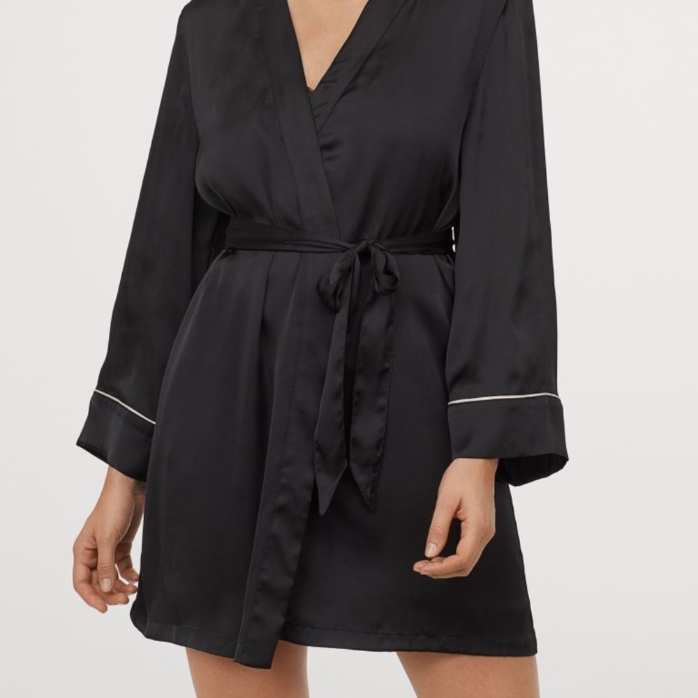 H&M Black Satin Bathrobe - Size XS/S